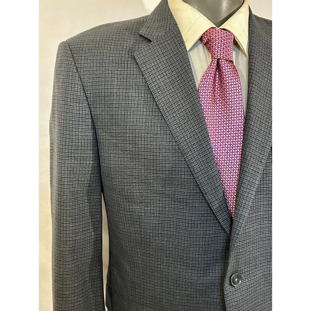 Peter Millar Gray Check Wool 2 Btn Sport Coat Blazer Sz 42R